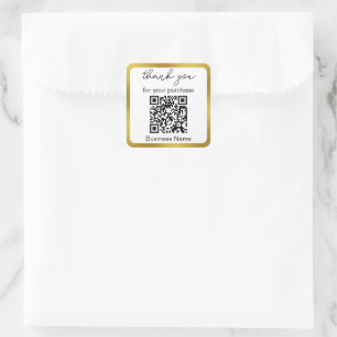 Thank You For Purchase Business QR Code White Gold Square Sticker