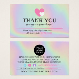 Thank You for Purchase Cute Hearts Discount Card