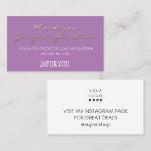 Thank You FOR PURCHASE Discount Code Purple Gold Business Card