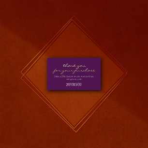 Thank You FOR PURCHASE Discount Code Violet Gold Business Card