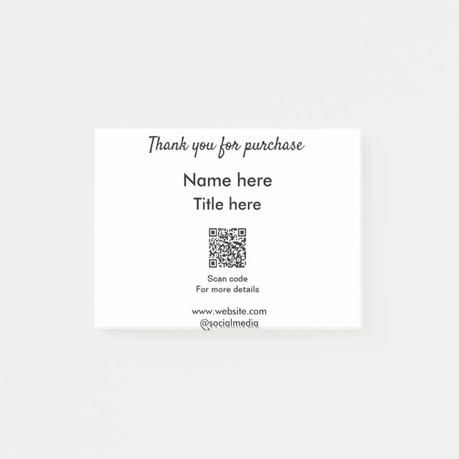 Thank you for purchase name title here scan QR Post-it Notes (Front)