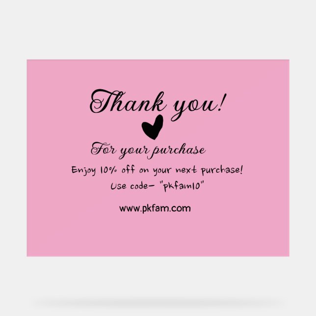 Thank you for purchase pink family business detail acrylic sign (Front)