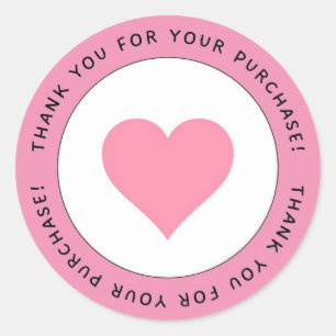 Thank You For Purchase Pink Heart Circle  Classic Round Sticker