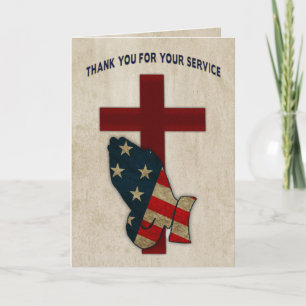 Thank You For Service Military, Praying Hands/Flag Card
