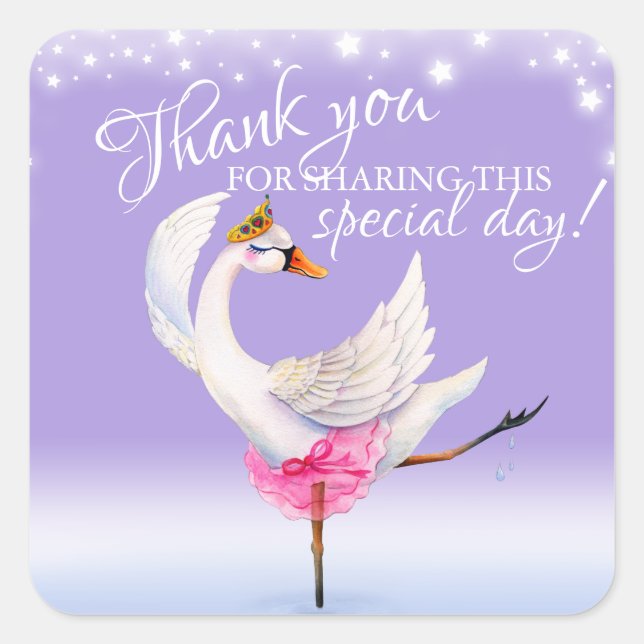 Thank you for sharing this day ballet swan purple square sticker (Front)