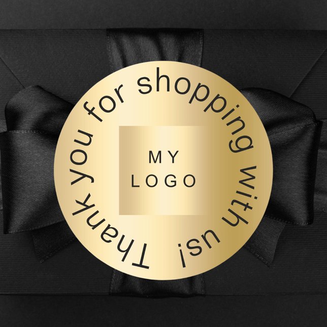 Thank you for shopping business logo gold classic round sticker (Creator Uploaded)