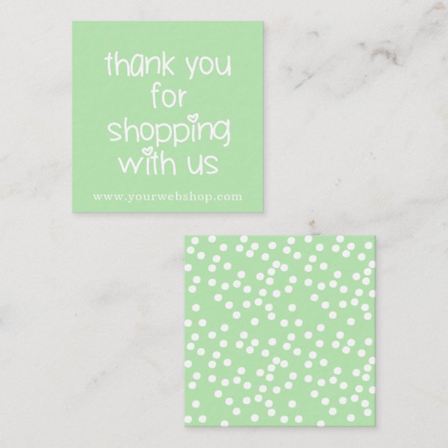 Thank You for Shopping - Cute Green Webshop Square Business Card (Front/Back)