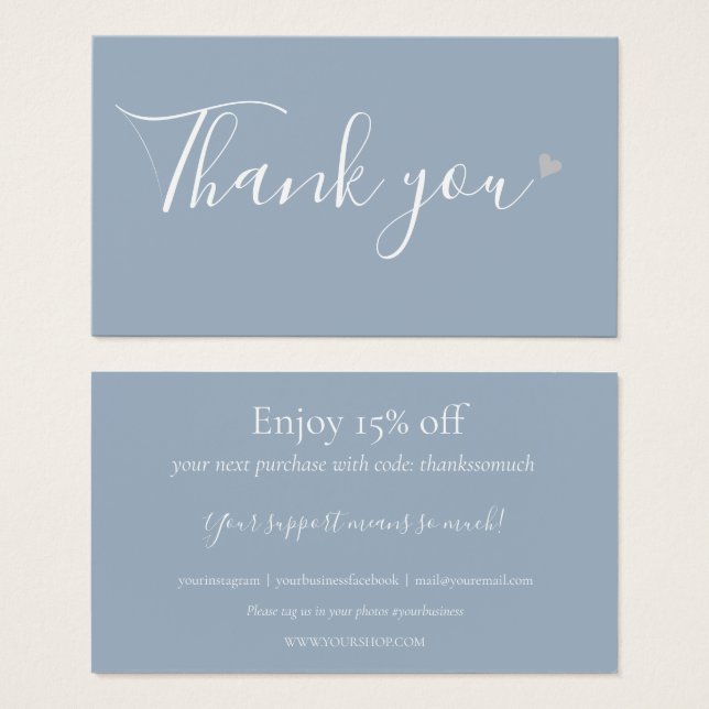 Thank You For Shopping Dusty Blue Discount Card (Front & Back)