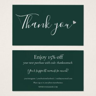 Thank You For Shopping Emerald Green Discount Card