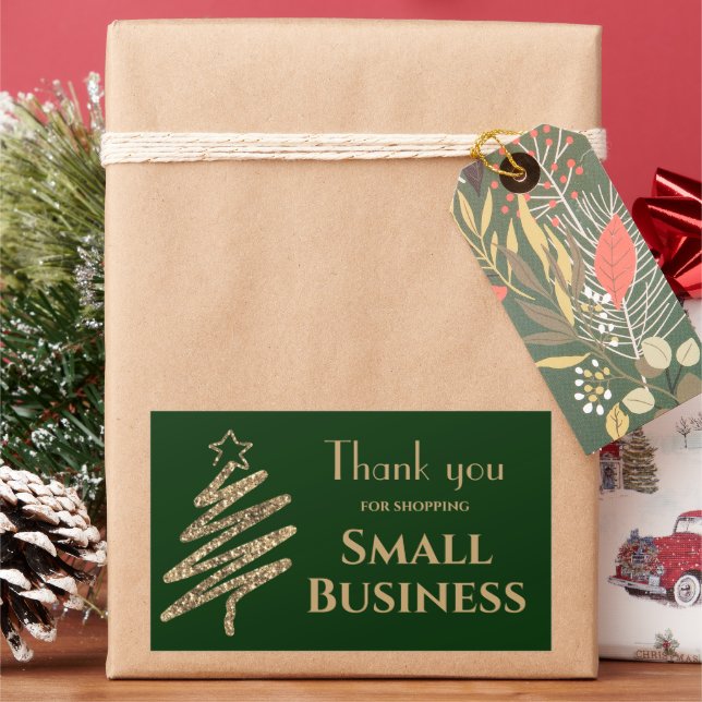 Thank You for Shopping Small Business Gold Holiday Rectangular Sticker (Holiday)