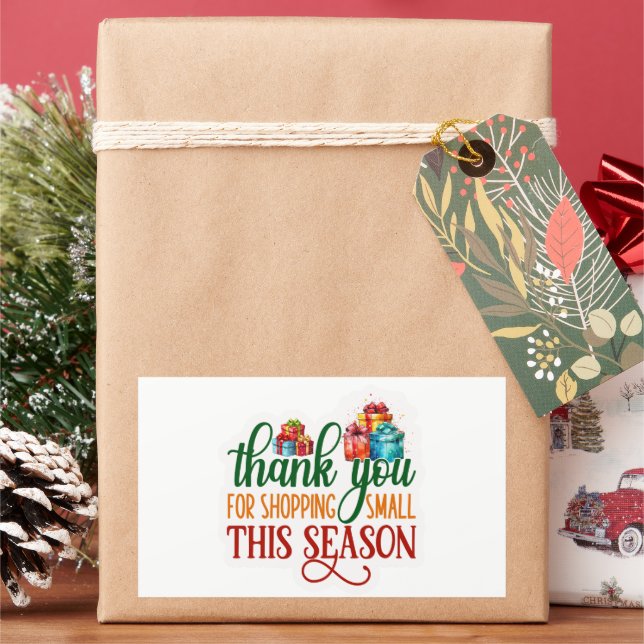 Thank You for Shopping Small Holiday Business Rectangular Sticker (Holiday)