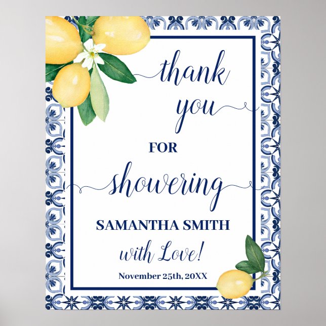 Thank you for Showering Bride Mediterranean Shower Poster (Front)