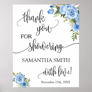 Thank You for Showering Bride to be Blue floral Poster