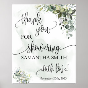 Thank you for showering bride to be eucalyptus poster