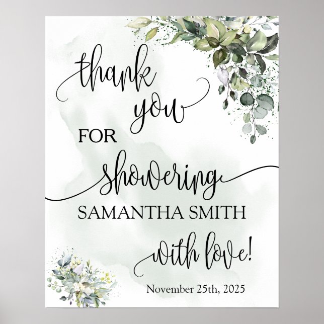Thank you for showering bride to be eucalyptus poster (Front)