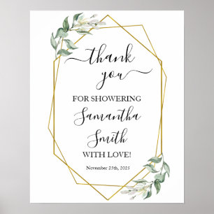Thank you for showering bride to be greenery gold poster