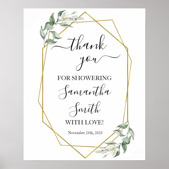Thank you for showering bride to be greenery gold poster (Front)