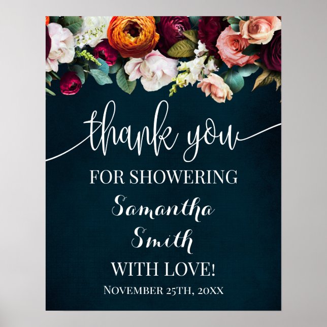 Thank you for Showering Bride Wine Navy Sign (Front)