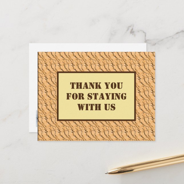 Thank You for Staying with Us Light Brown Pattern Postcard (Front/Back In Situ)