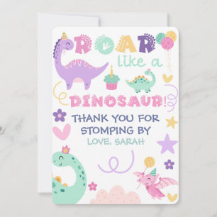 Thank You For Stomping By Dinosaur Kids Birthday Card