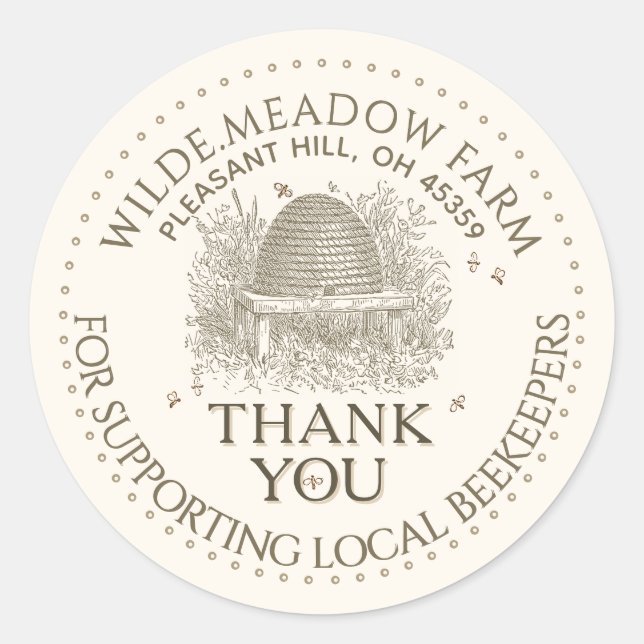 Thank You For Supporting Local Beekeepers Skep Classic Round Sticker (Front)