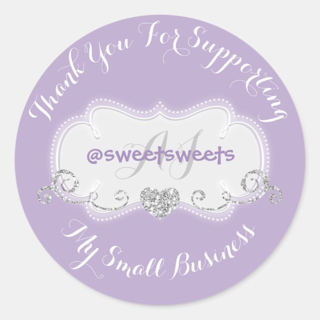 Thank You For Supporting My Business Heart Lavende Classic Round Sticker (Front)
