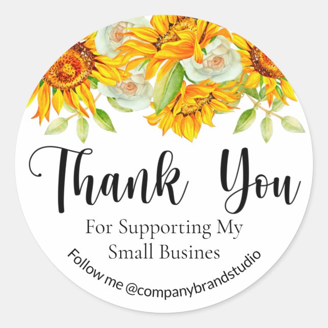 Thank You For Supporting My Small Business Floral Classic Round Sticker (Front)