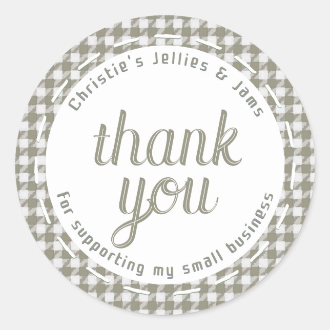 Thank you for supporting my small business gingham classic round sticker (Front)