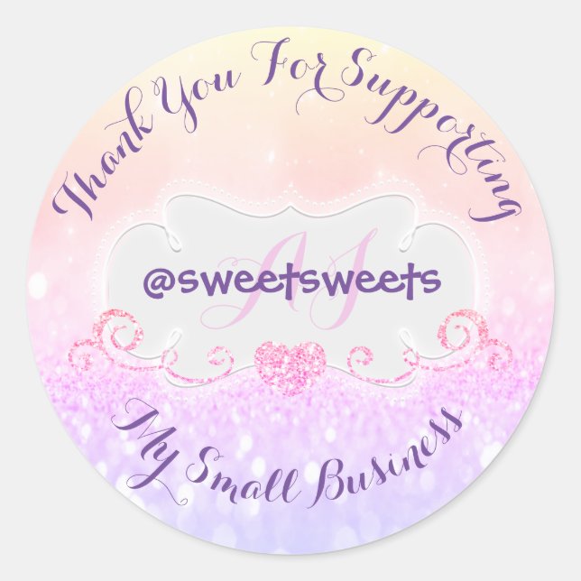 Thank You For Supporting My Small Business Glitter Classic Round Sticker (Front)