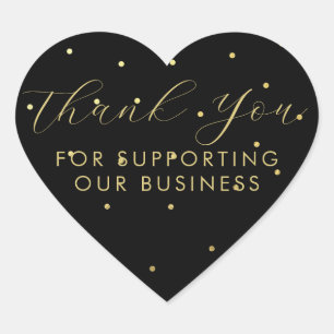 Thank You For Supporting Our Business Black Gold Heart Sticker