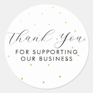 Thank You For Supporting Our Business Dots White Classic Round Sticker