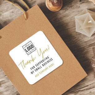 Thank You For Supporting Small Business Logo Gold Square Sticker