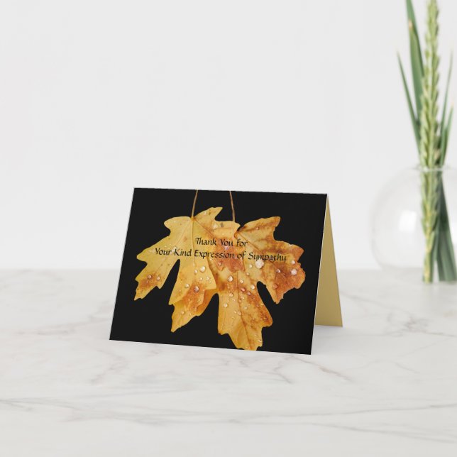 Thank You for Sympathy, Leaves Raindrops Note Card (Front)