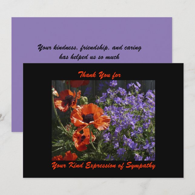 Thank You for Sympathy, Orange Flowers Poppies Card (Front/Back)