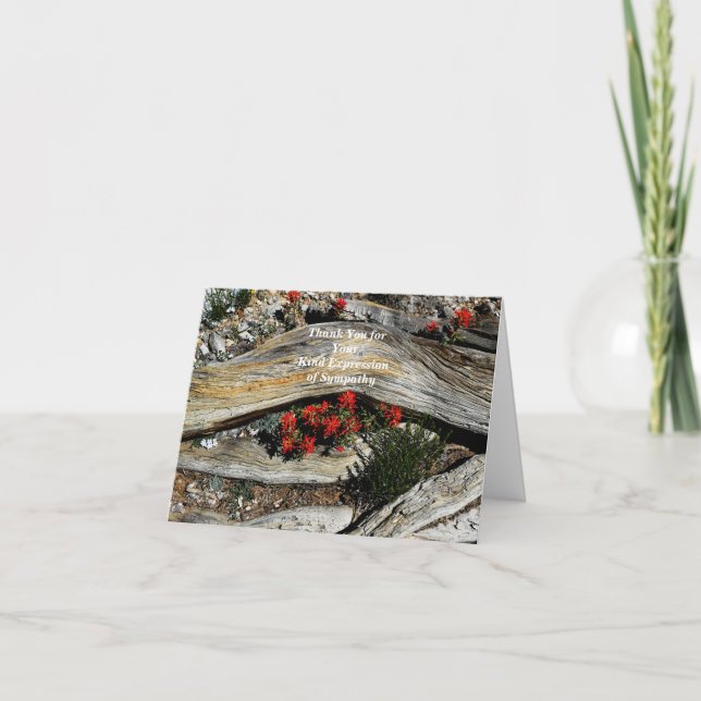 Thank You for Sympathy Red Flowers and Old Wood    (Front)