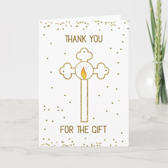 Thank You for the Baptism Gift Gold Cross Card (Front)