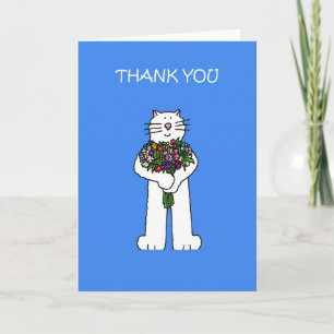 Thank You for the Flowers Cartoon Cat Card