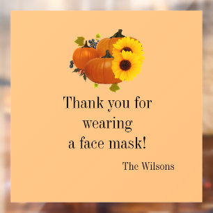 Thank you for wearing face mask fall Thanksgiving Window Cling