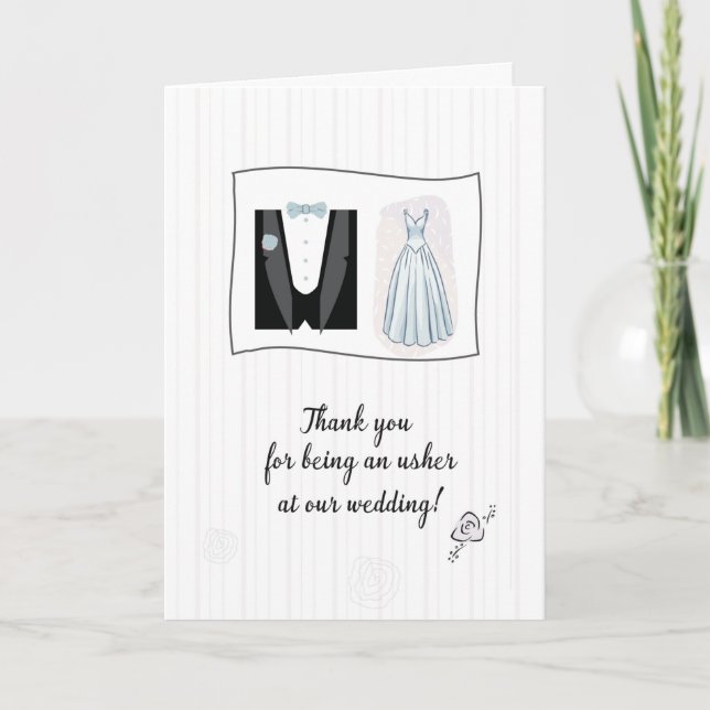 Thank You for Wedding Usher Tuxedo Bridal Dress Card (Front)