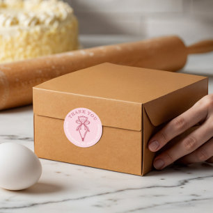 Thank You For Your Business Bakery Pastry Bag Pink Classic Round Sticker