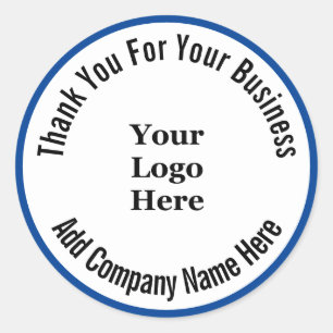 Thank You For Your Business Blue White Your Logo Classic Round Sticker