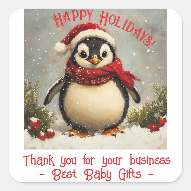 Thank You For Your Business, Christmas Penguin  Square Sticker (Front)