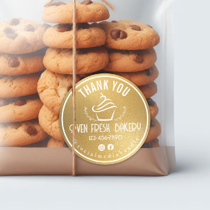 Thank You For Your Business Cupcake Bakery Gold Classic Round Sticker