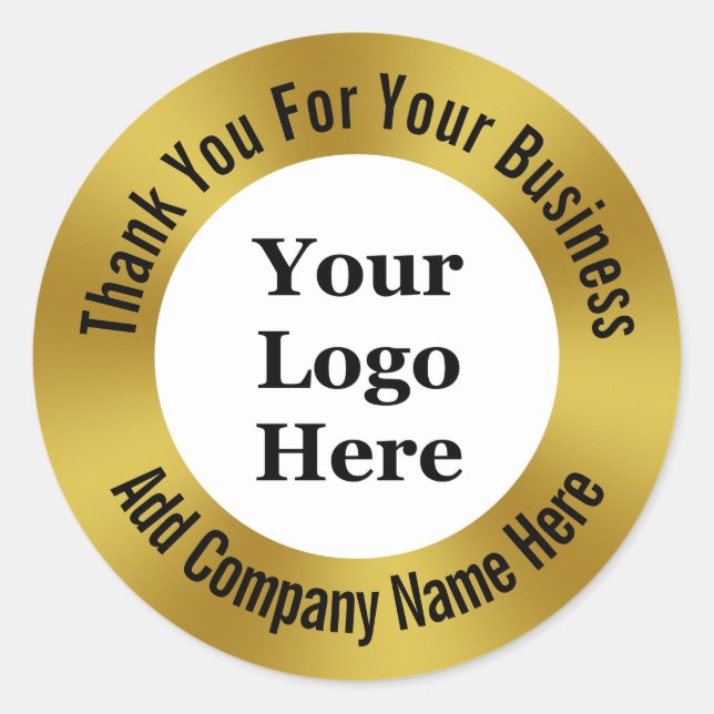 Thank You for Your Business Gold Your Logo Here Classic Round Sticker (Front)