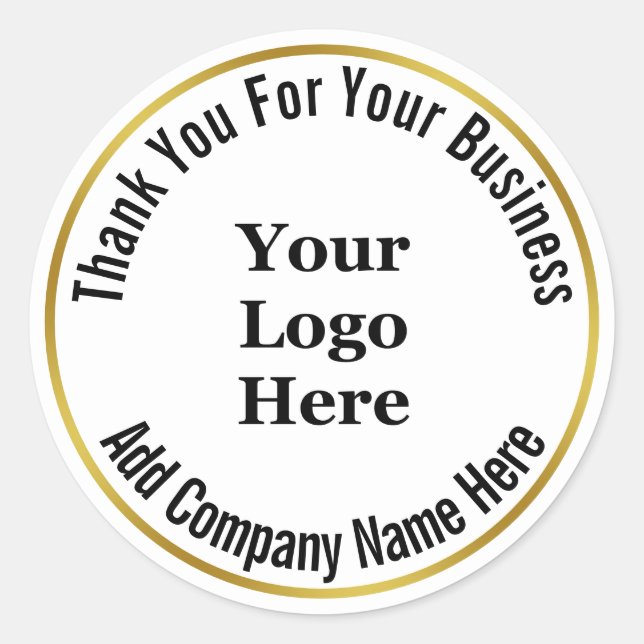 Thank You For Your Business Logo Black White Gold  Classic Round Sticker (Front)