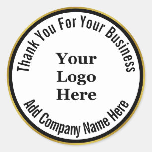 Thank You For Your Business Name Black White Gold  Classic Round Sticker