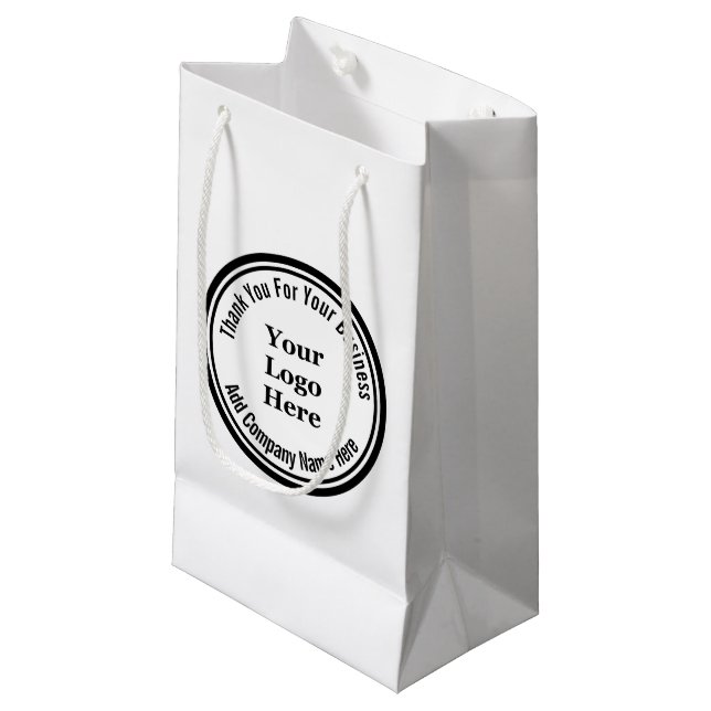 Thank You for Your Business Name Black White Logo Small Gift Bag (Front Angled)