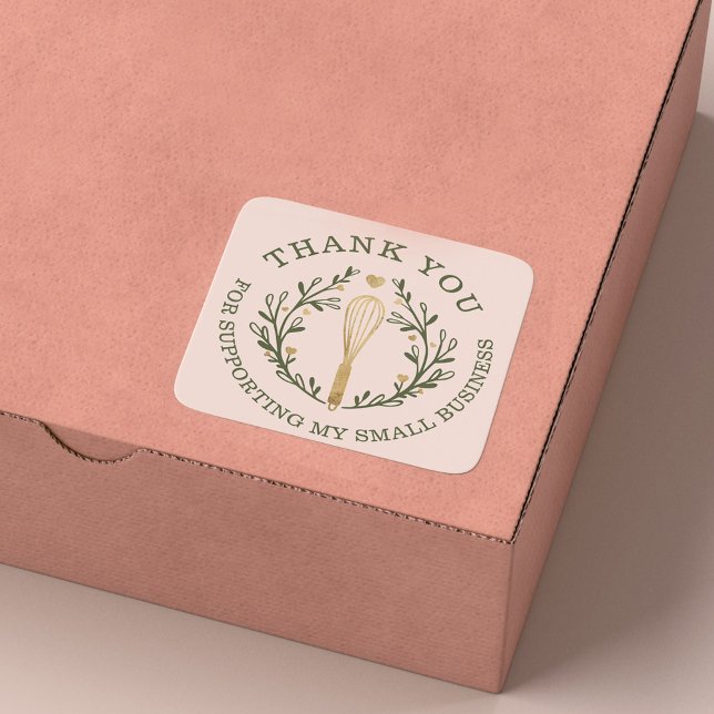 Thank You For Your Business Pink Bakery Whisk Logo Classic Round Sticker (Creator Uploaded)