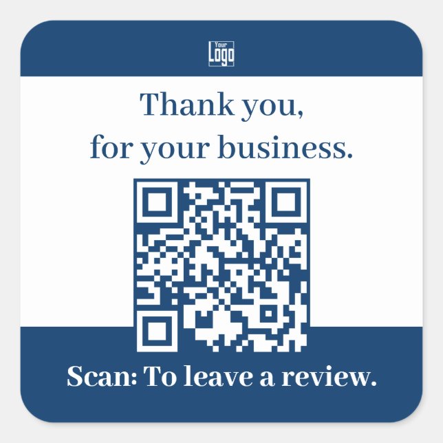 Thank You For Your Business QR-code Review Invite Square Sticker (Front)