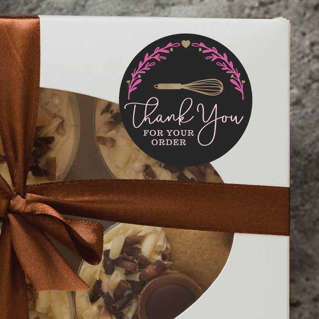 Thank You For Your Order Bakery Gold Whisk Wreath Classic Round Sticker (Creator Uploaded)